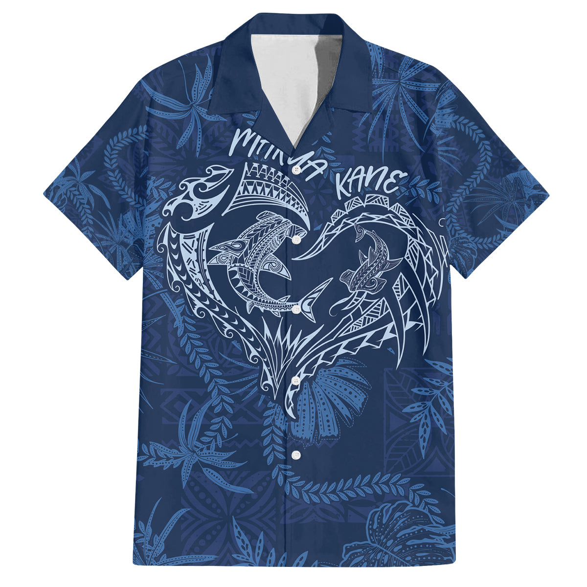 Hawaii Father's Day Vintage Lei Family Matching Off Shoulder Short Dress and Hawaiian Shirt Hauoli la Makuakane - Blue LT7 Dad's Shirt - Short Sleeve Blue - Polynesian Pride