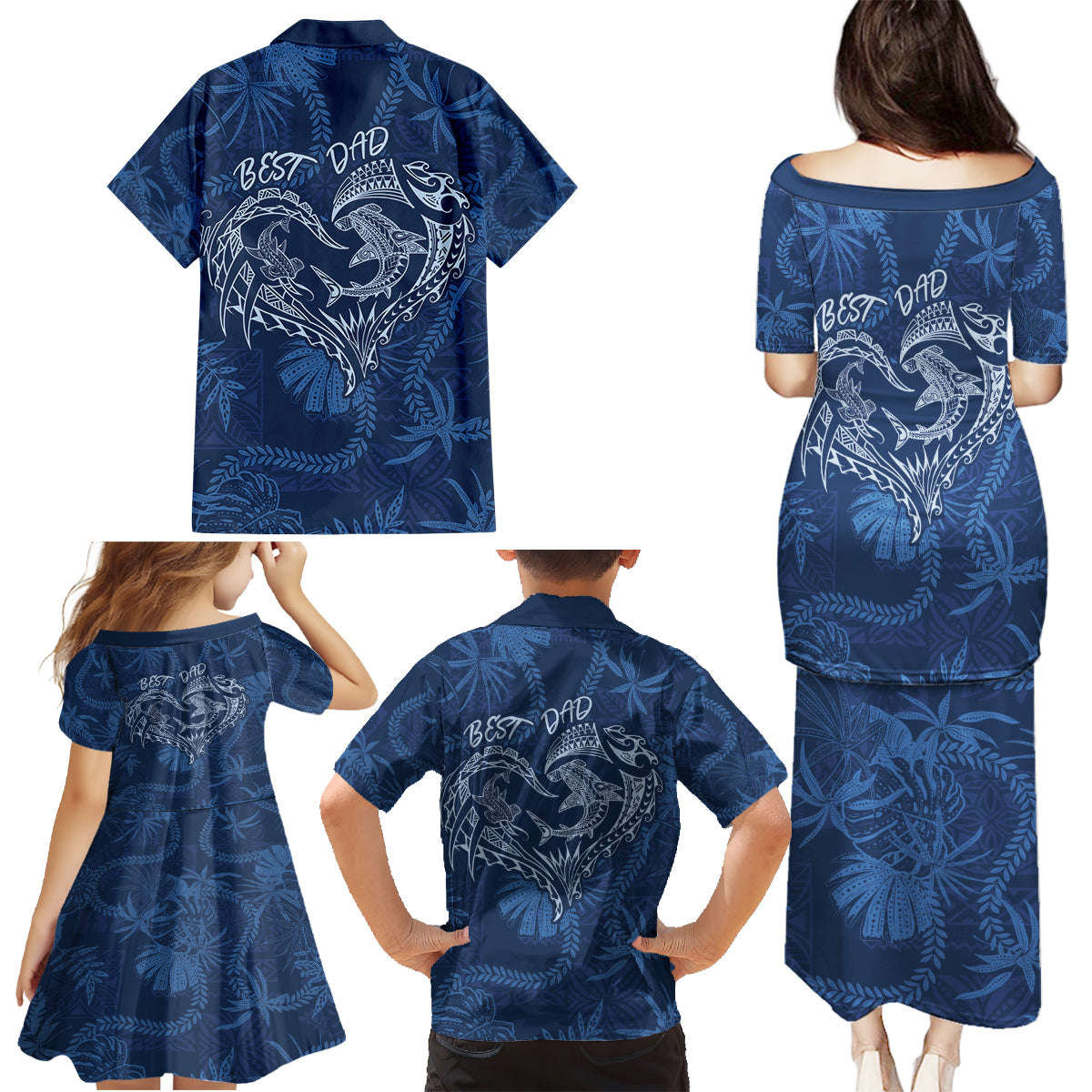 Hawaii Father's Day Vintage Lei Family Matching Puletasi and Hawaiian Shirt Hauoli la Makuakane - Blue LT7 - Polynesian Pride