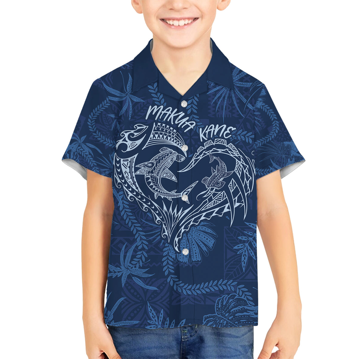 Hawaii Father's Day Vintage Lei Family Matching Puletasi and Hawaiian Shirt Hauoli la Makuakane - Blue LT7 Son's Shirt Blue - Polynesian Pride