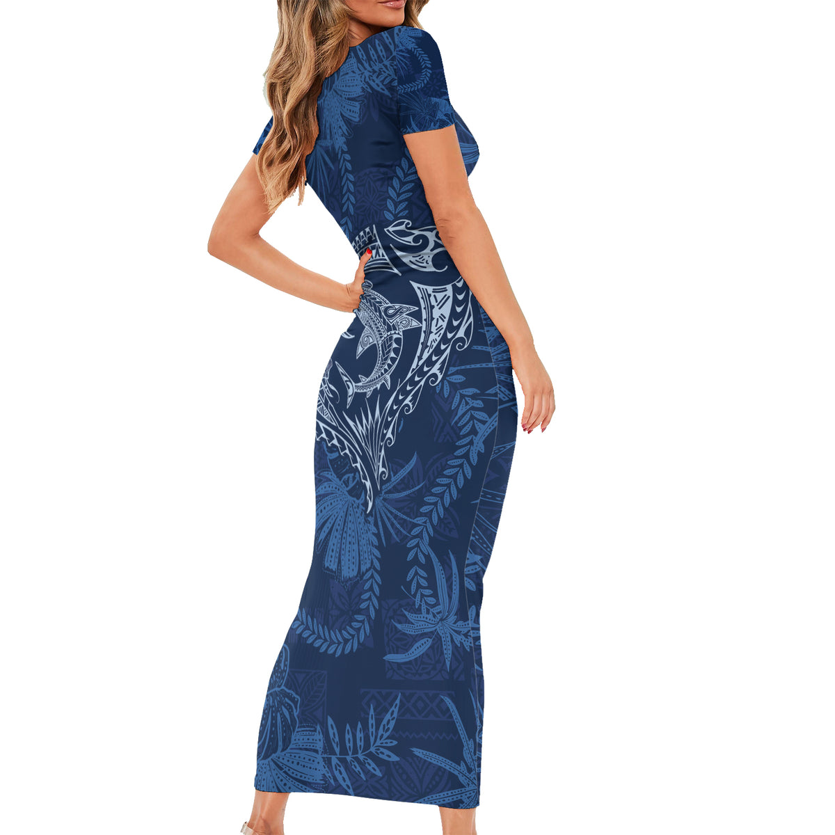 Hawaii Father's Day Vintage Lei Family Matching Short Sleeve Bodycon Dress and Hawaiian Shirt Hauoli la Makuakane - Blue LT7 - Polynesian Pride