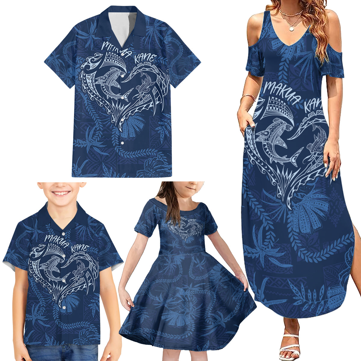 Hawaii Father's Day Vintage Lei Family Matching Summer Maxi Dress and Hawaiian Shirt Hauoli la Makuakane - Blue LT7 - Polynesian Pride
