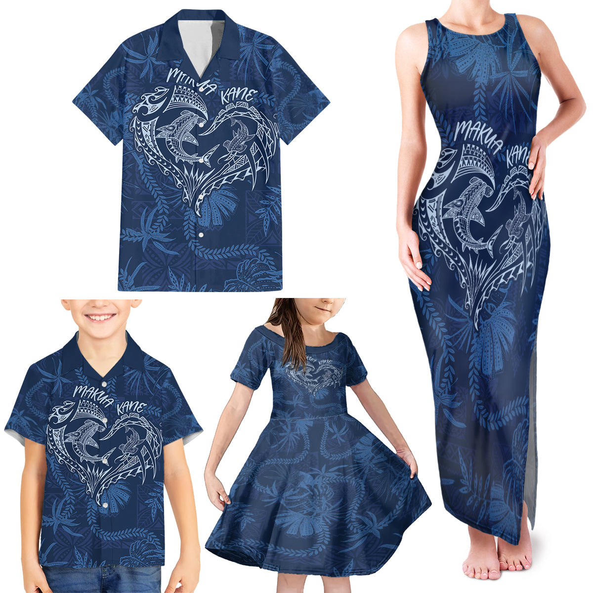 Hawaii Father's Day Vintage Lei Family Matching Tank Maxi Dress and Hawaiian Shirt Hauoli la Makuakane - Blue