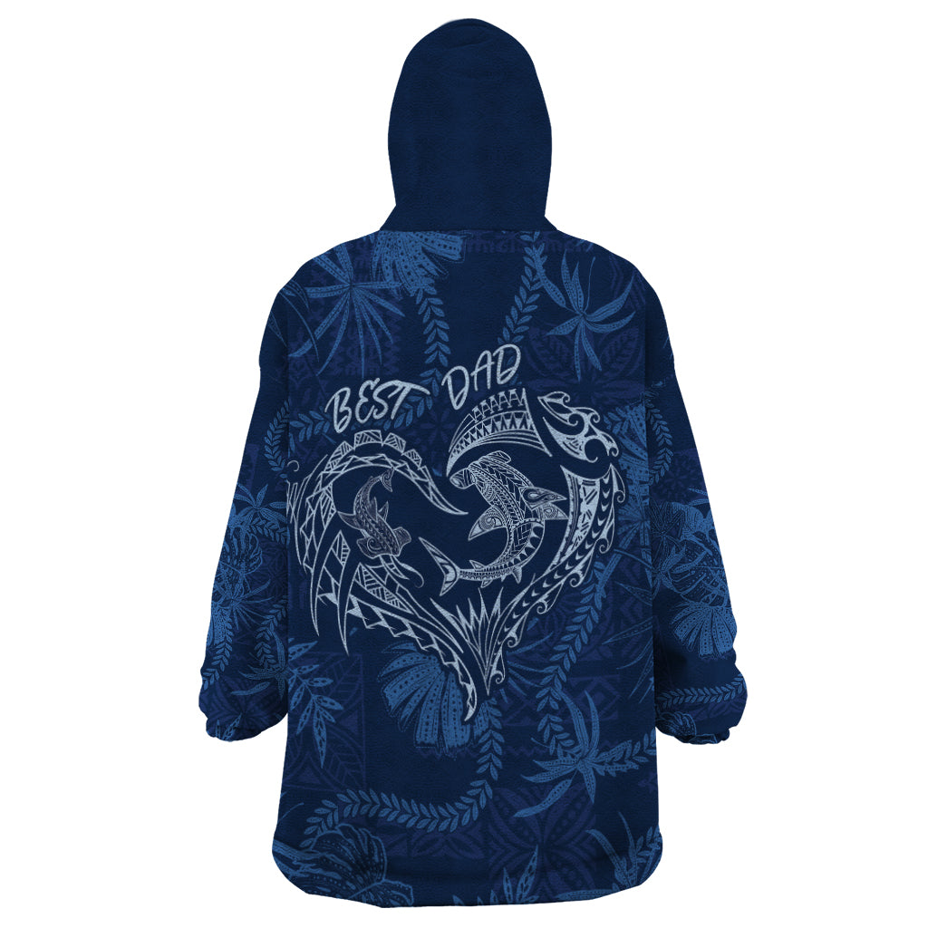 Hawaii Father's Day Vintage Lei Wearable Blanket Hoodie Hauoli la Makuakane - Blue