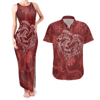 Hawaii Father's Day Vintage Lei Couples Matching Tank Maxi Dress and Hawaiian Shirt Hauoli la Makuakane - Red LT7 Red - Polynesian Pride