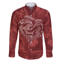 Hawaii Father's Day Vintage Lei Family Matching Long Sleeve Bodycon Dress and Hawaiian Shirt Hauoli la Makuakane - Red LT7 Dad's Shirt - Long Sleeve Red - Polynesian Pride