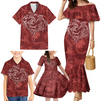 Hawaii Father's Day Vintage Lei Family Matching Mermaid Dress and Hawaiian Shirt Hauoli la Makuakane - Red LT7 - Polynesian Pride