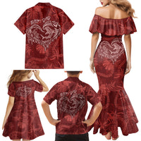 Hawaii Father's Day Vintage Lei Family Matching Mermaid Dress and Hawaiian Shirt Hauoli la Makuakane - Red LT7 - Polynesian Pride