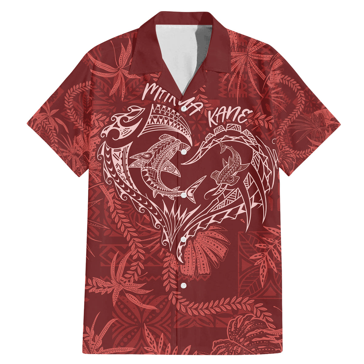 Hawaii Father's Day Vintage Lei Family Matching Mermaid Dress and Hawaiian Shirt Hauoli la Makuakane - Red LT7 Dad's Shirt - Short Sleeve Red - Polynesian Pride