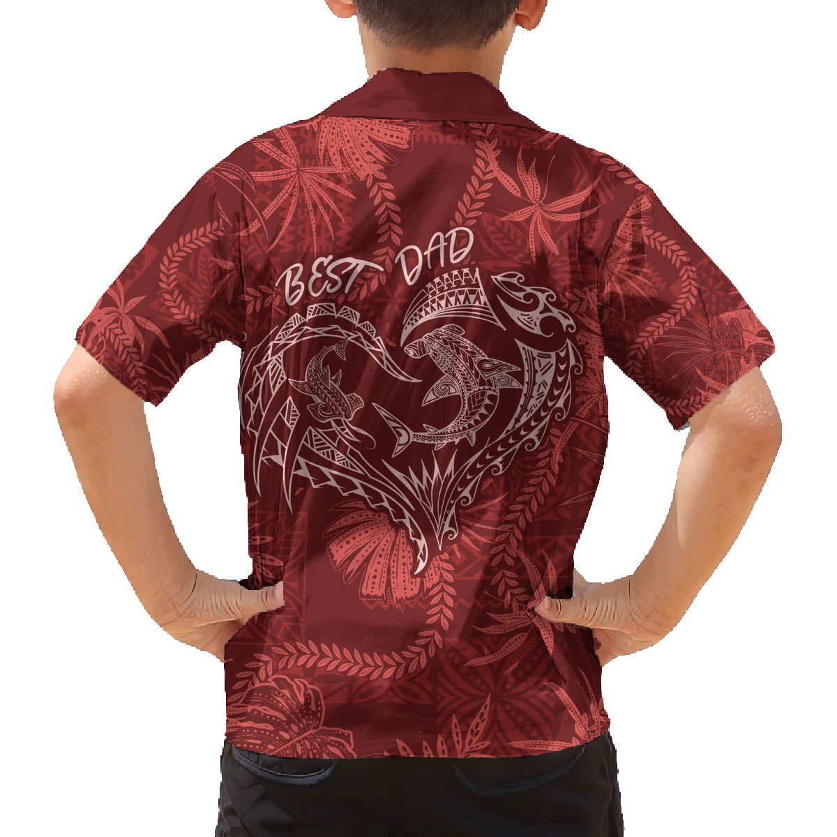 Hawaii Father's Day Vintage Lei Family Matching Off The Shoulder Long Sleeve Dress and Hawaiian Shirt Hauoli la Makuakane - Red LT7 - Polynesian Pride