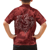 Hawaii Father's Day Vintage Lei Family Matching Off Shoulder Maxi Dress and Hawaiian Shirt Hauoli la Makuakane - Red LT7 - Polynesian Pride