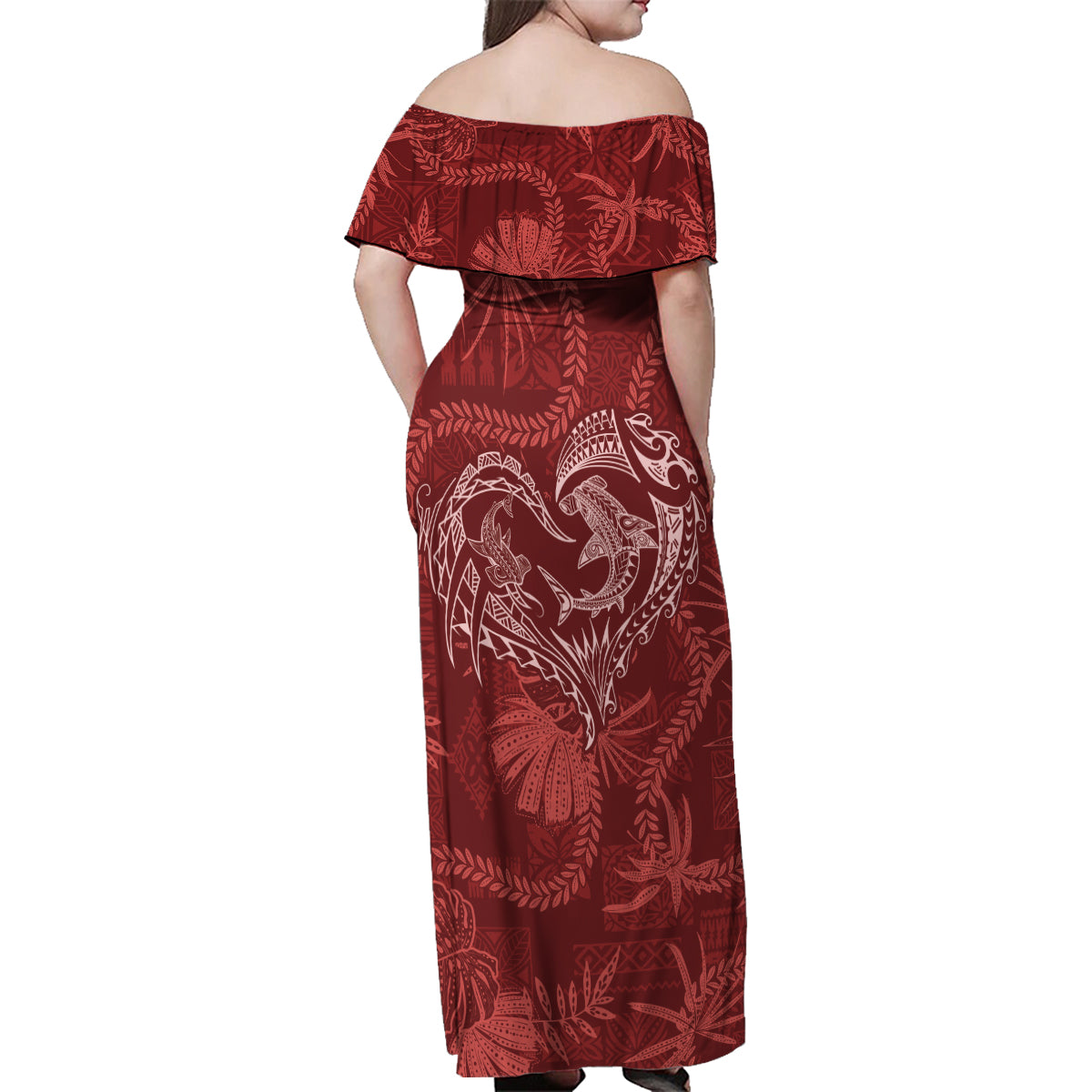 Hawaii Father's Day Vintage Lei Family Matching Off Shoulder Maxi Dress and Hawaiian Shirt Hauoli la Makuakane - Red LT7 - Polynesian Pride