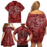 Hawaii Father's Day Vintage Lei Family Matching Off Shoulder Short Dress and Hawaiian Shirt Hauoli la Makuakane - Red LT7 - Polynesian Pride