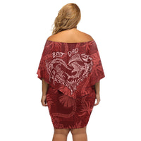 Hawaii Father's Day Vintage Lei Family Matching Off Shoulder Short Dress and Hawaiian Shirt Hauoli la Makuakane - Red LT7 - Polynesian Pride