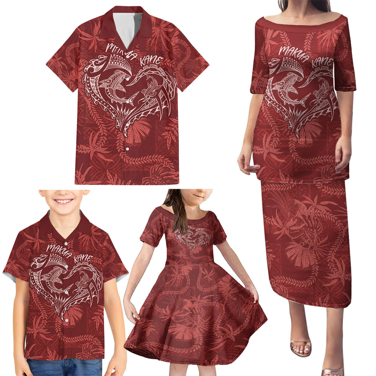 Hawaii Father's Day Vintage Lei Family Matching Puletasi and Hawaiian Shirt Hauoli la Makuakane - Red LT7 - Polynesian Pride