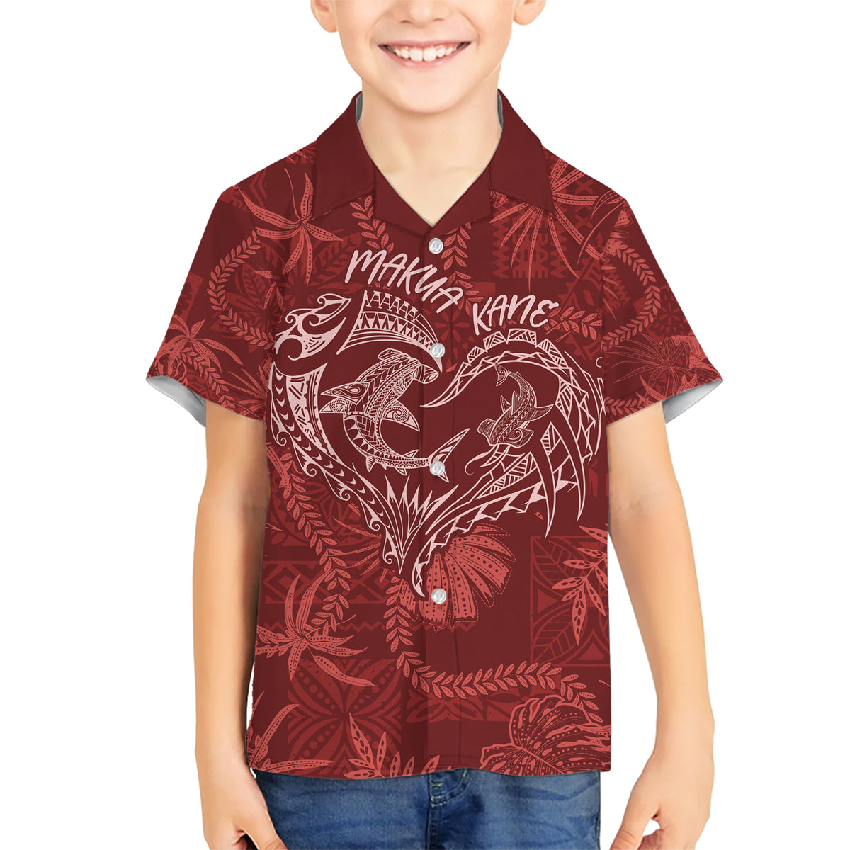 Hawaii Father's Day Vintage Lei Family Matching Short Sleeve Bodycon Dress and Hawaiian Shirt Hauoli la Makuakane - Red LT7 Son's Shirt Red - Polynesian Pride