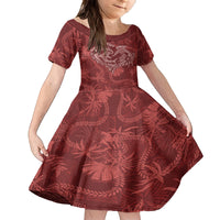 Hawaii Father's Day Vintage Lei Family Matching Summer Maxi Dress and Hawaiian Shirt Hauoli la Makuakane - Red LT7 Daughter's Dress Red - Polynesian Pride