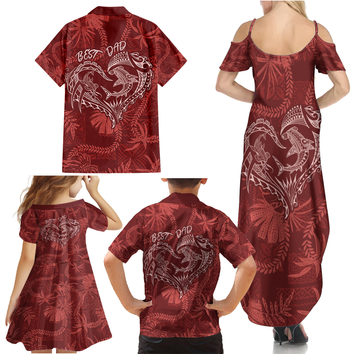 Hawaii Father's Day Vintage Lei Family Matching Summer Maxi Dress and Hawaiian Shirt Hauoli la Makuakane - Red LT7 - Polynesian Pride