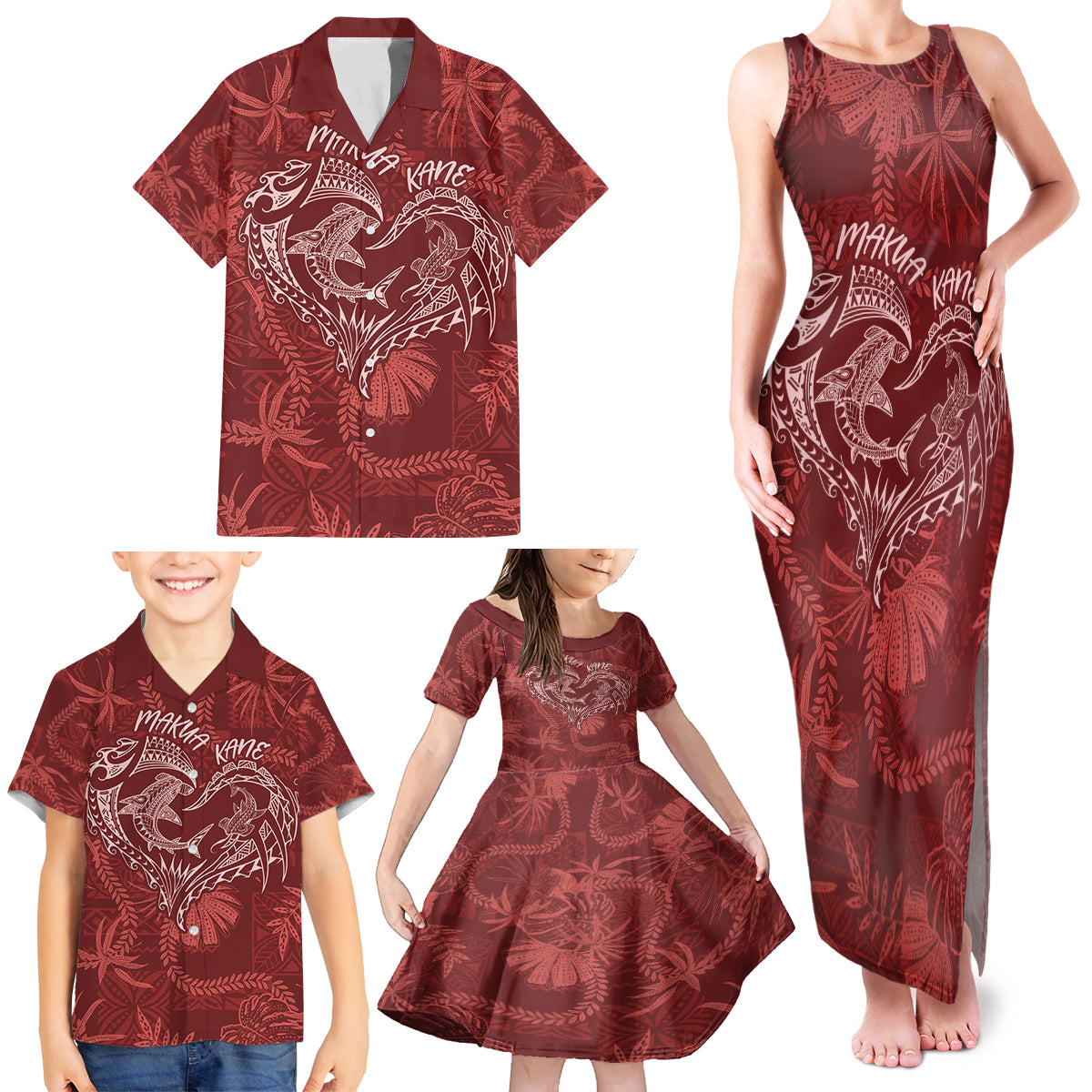 Hawaii Father's Day Vintage Lei Family Matching Tank Maxi Dress and Hawaiian Shirt Hauoli la Makuakane - Red
