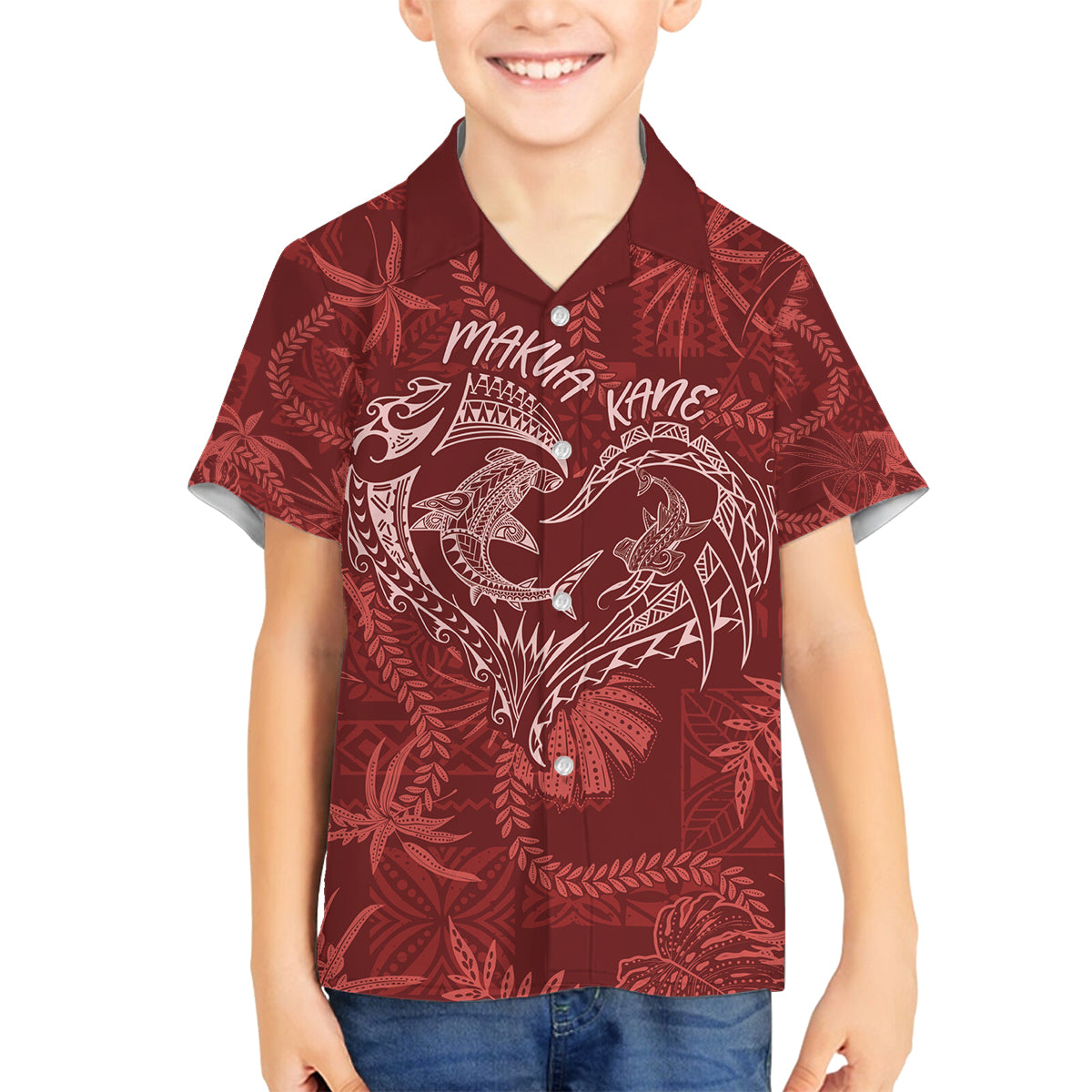 Hawaii Father's Day Vintage Lei Family Matching Tank Maxi Dress and Hawaiian Shirt Hauoli la Makuakane - Red LT7 Son's Shirt Red - Polynesian Pride