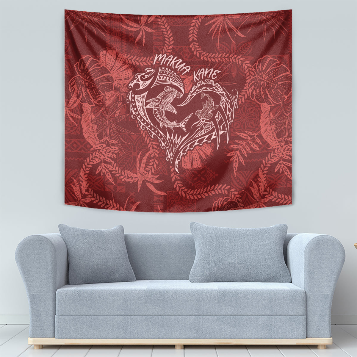 Hawaii Father's Day Vintage Lei Tapestry Hauoli la Makuakane - Red