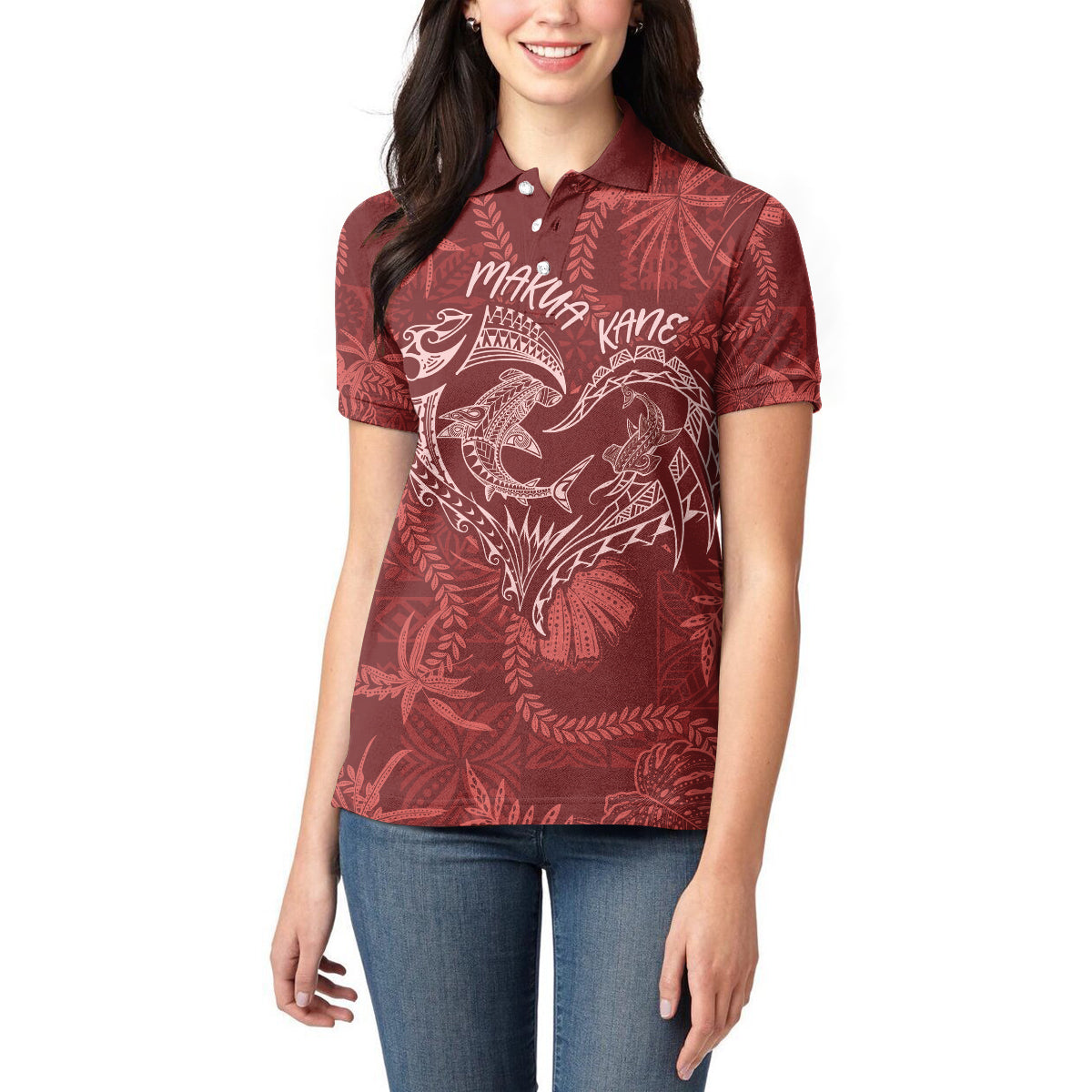 Hawaii Father's Day Vintage Lei Women Polo Shirt Hauoli la Makuakane - Red