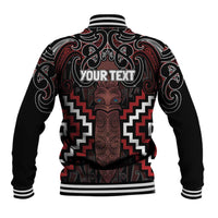 Maori Taiaha Whakairo Personalized Baseball Jacket Red Poutama Motifs