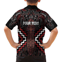 Maori Taiaha Whakairo Personalized Family Matching Long Sleeve Bodycon Dress and Hawaiian Shirt Red Poutama Motifs LT7 - Polynesian Pride