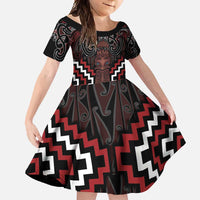 Maori Taiaha Whakairo Personalized Family Matching Mermaid Dress and Hawaiian Shirt Red Poutama Motifs LT7 Daughter's Dress Red - Polynesian Pride
