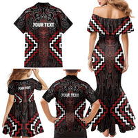Maori Taiaha Whakairo Personalized Family Matching Mermaid Dress and Hawaiian Shirt Red Poutama Motifs LT7 - Polynesian Pride