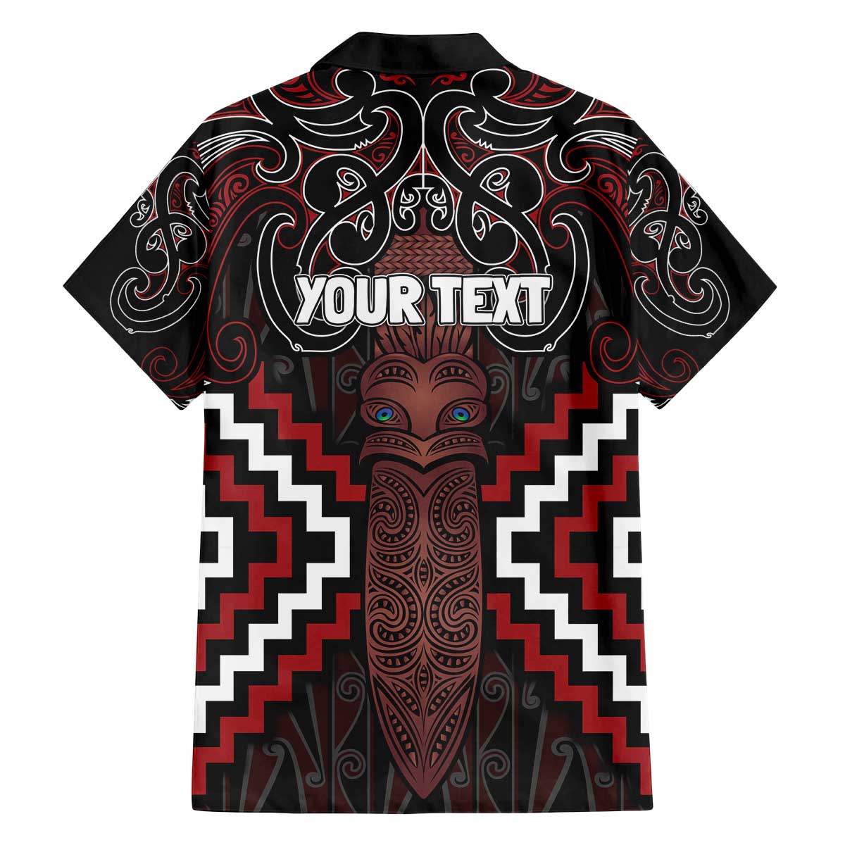 Maori Taiaha Whakairo Personalized Family Matching Off The Shoulder Long Sleeve Dress and Hawaiian Shirt Red Poutama Motifs LT7 - Polynesian Pride
