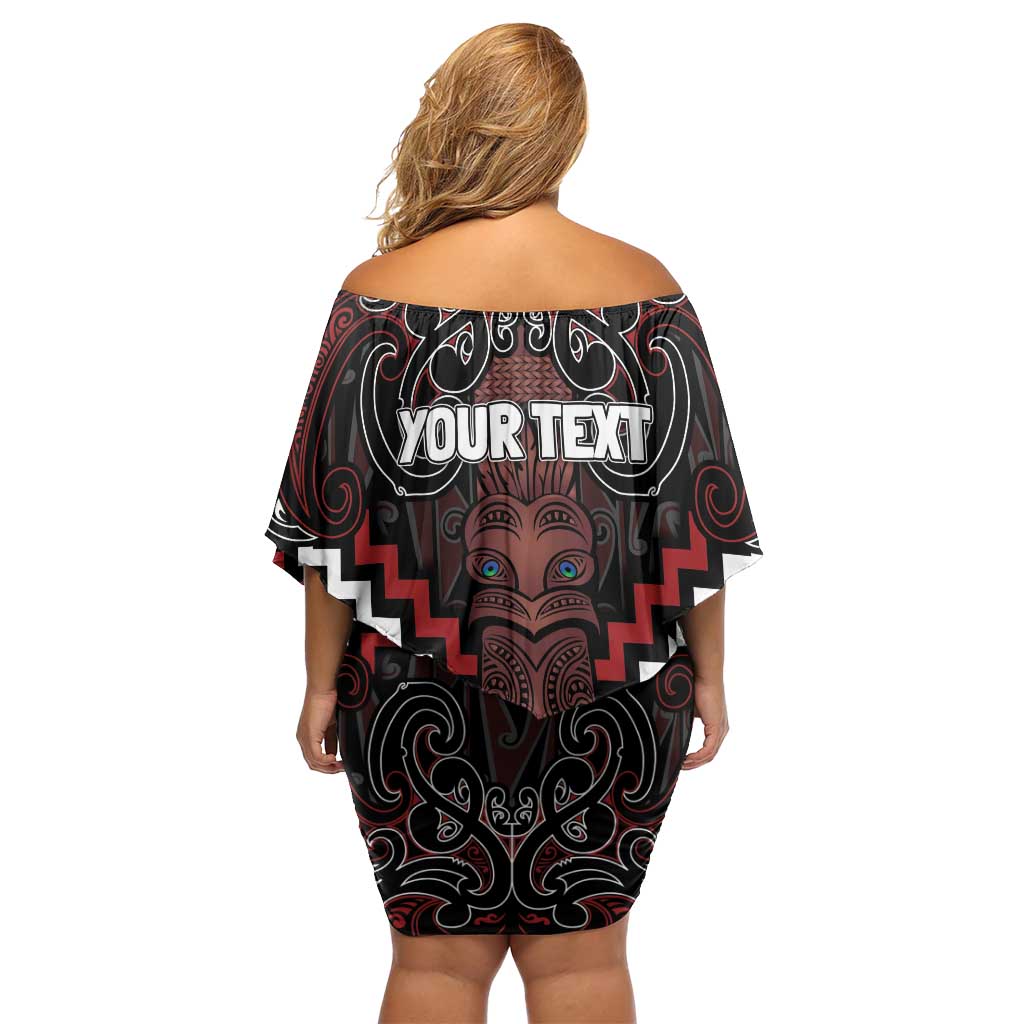 Maori Taiaha Whakairo Personalized Family Matching Off Shoulder Short Dress and Hawaiian Shirt Red Poutama Motifs LT7 - Polynesian Pride