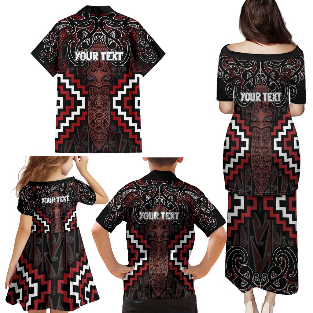 Maori Taiaha Whakairo Personalized Family Matching Puletasi and Hawaiian Shirt Red Poutama Motifs LT7 - Polynesian Pride