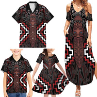 Maori Taiaha Whakairo Personalized Family Matching Summer Maxi Dress and Hawaiian Shirt Red Poutama Motifs LT7 - Polynesian Pride