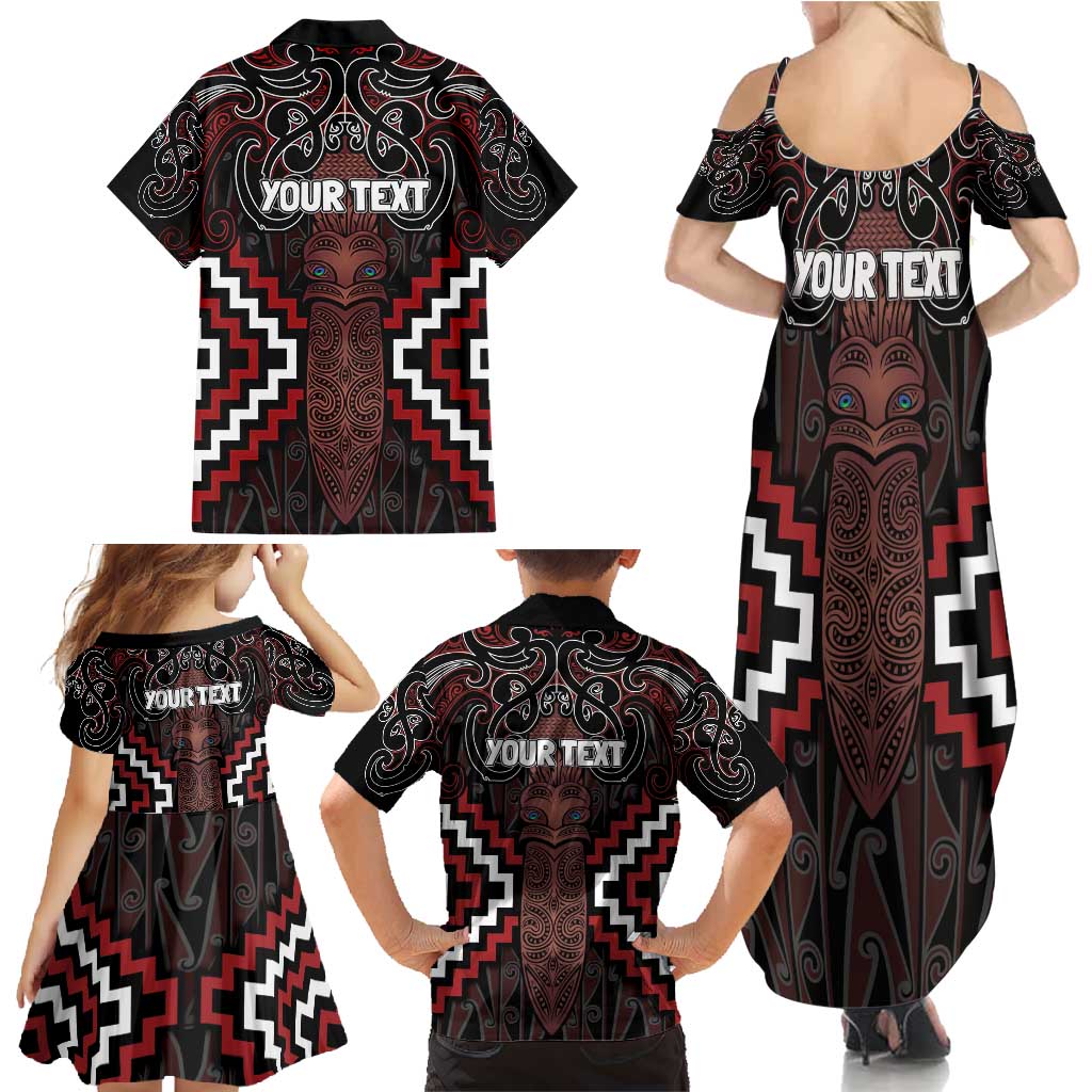 Maori Taiaha Whakairo Personalized Family Matching Summer Maxi Dress and Hawaiian Shirt Red Poutama Motifs LT7 - Polynesian Pride