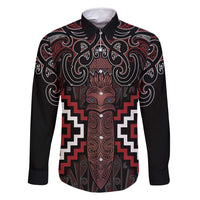 Maori Taiaha Whakairo Personalized Family Matching Summer Maxi Dress and Hawaiian Shirt Red Poutama Motifs LT7 Dad's Shirt - Long Sleeve Red - Polynesian Pride