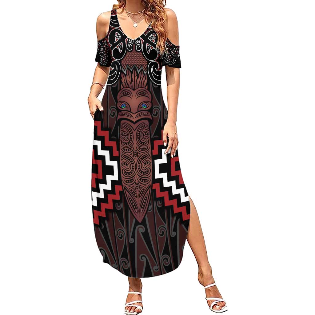 Maori Taiaha Whakairo Personalized Family Matching Summer Maxi Dress and Hawaiian Shirt Red Poutama Motifs LT7 Mom's Dress Red - Polynesian Pride