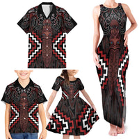 Maori Taiaha Whakairo Personalized Family Matching Tank Maxi Dress and Hawaiian Shirt Red Poutama Motifs LT7 - Polynesian Pride