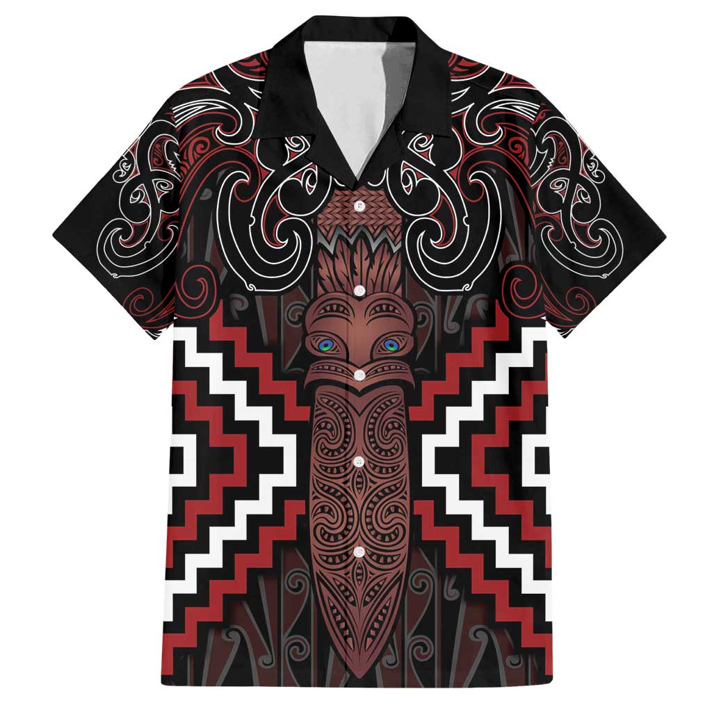 Maori Taiaha Whakairo Personalized Family Matching Tank Maxi Dress and Hawaiian Shirt Red Poutama Motifs LT7 Dad's Shirt - Short Sleeve Red - Polynesian Pride