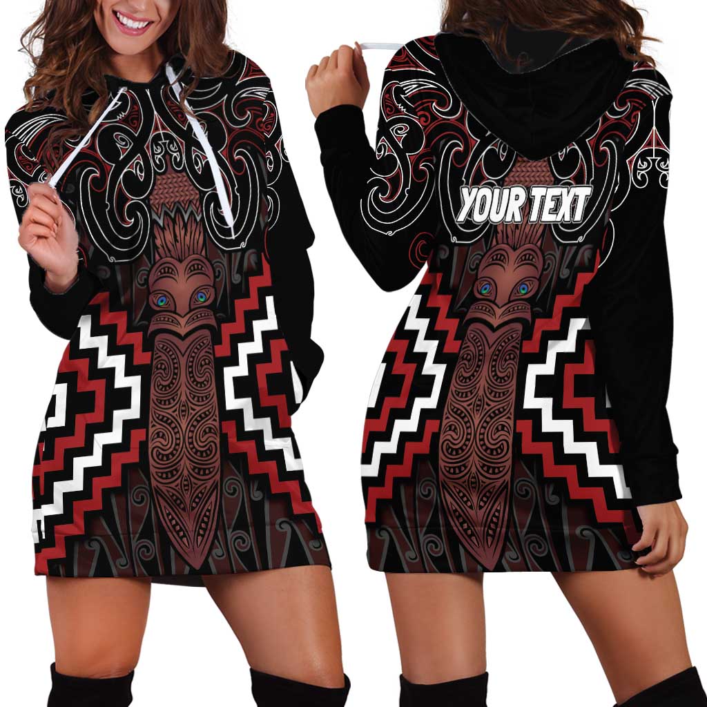 Maori Taiaha Whakairo Personalized Hoodie Dress Red Poutama Motifs