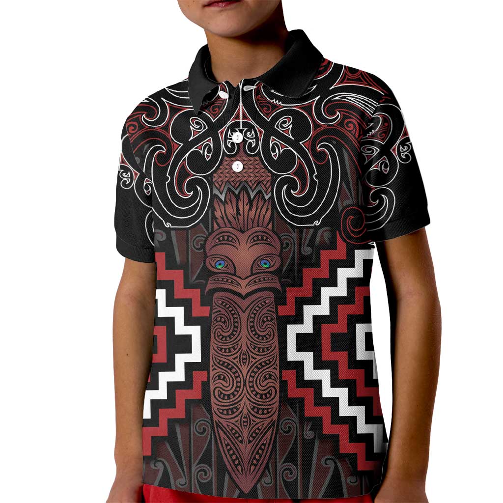 Maori Taiaha Whakairo Personalized Kid Polo Shirt Red Poutama Motifs