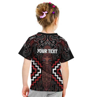 Maori Taiaha Whakairo Personalized Kid T Shirt Red Poutama Motifs