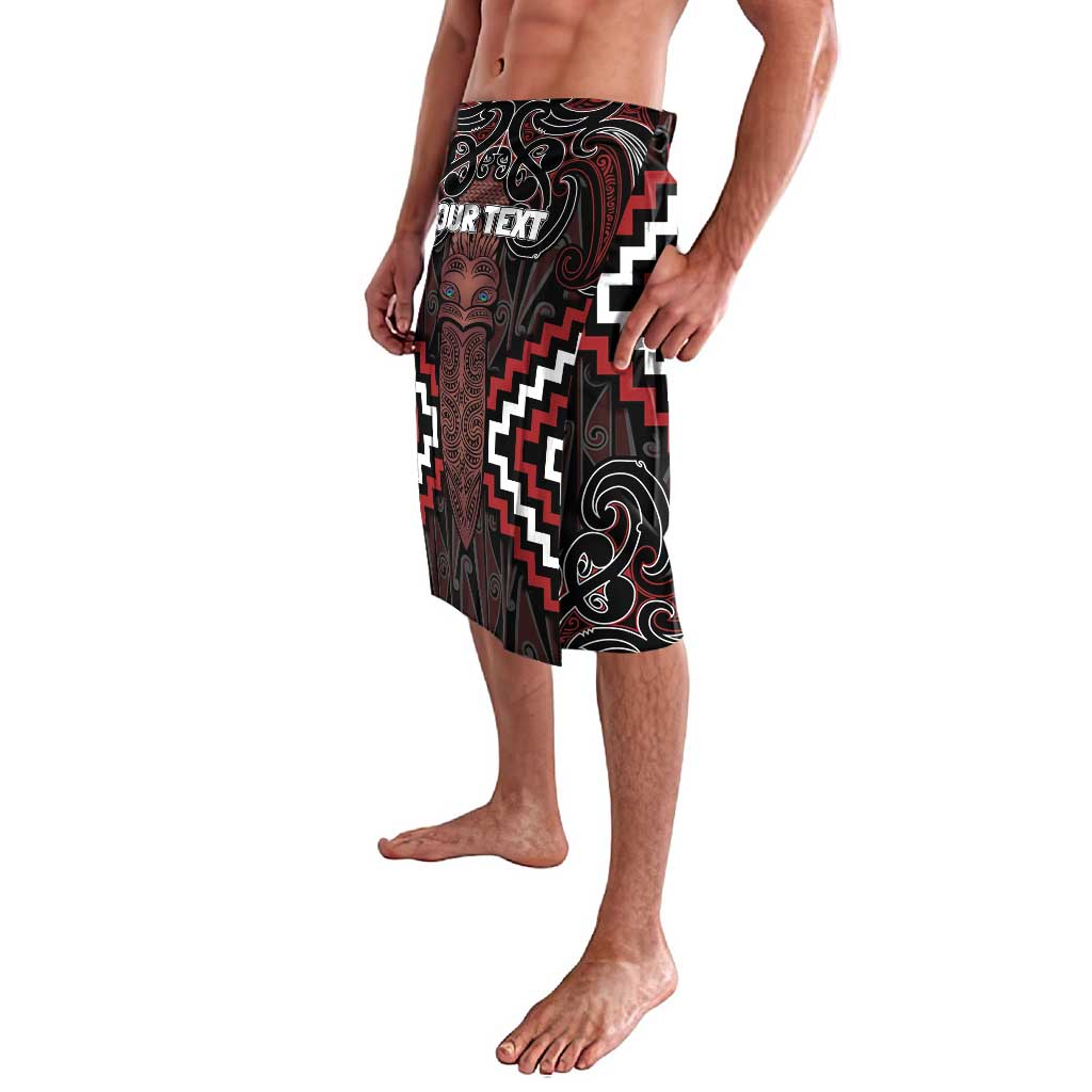 Maori Taiaha Whakairo Personalized Lavalava Red Poutama Motifs