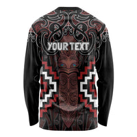 Maori Taiaha Whakairo Personalized Long Sleeve Shirt Red Poutama Motifs