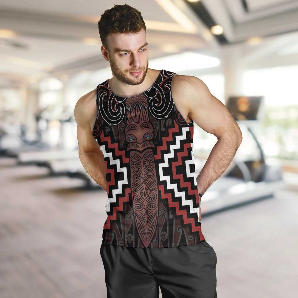 Maori Taiaha Whakairo Personalized Men Tank Top Red Poutama Motifs