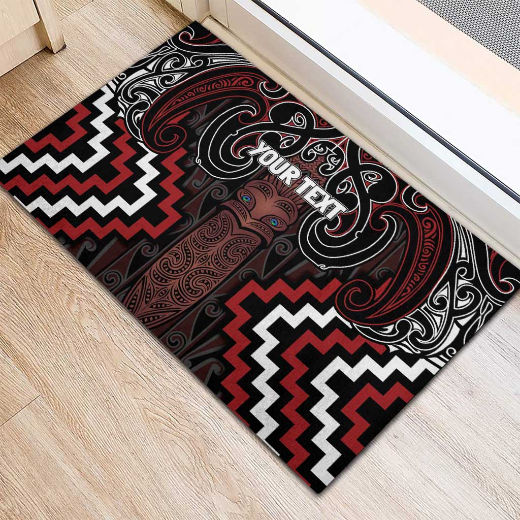 Maori Taiaha Whakairo Personalized Rubber Doormat Red Poutama Motifs