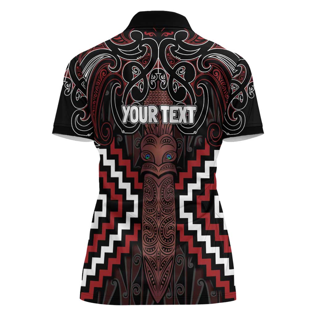 Maori Taiaha Whakairo Personalized Women Polo Shirt Red Poutama Motifs