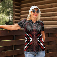 Maori Taiaha Whakairo Personalized Women Polo Shirt Red Poutama Motifs