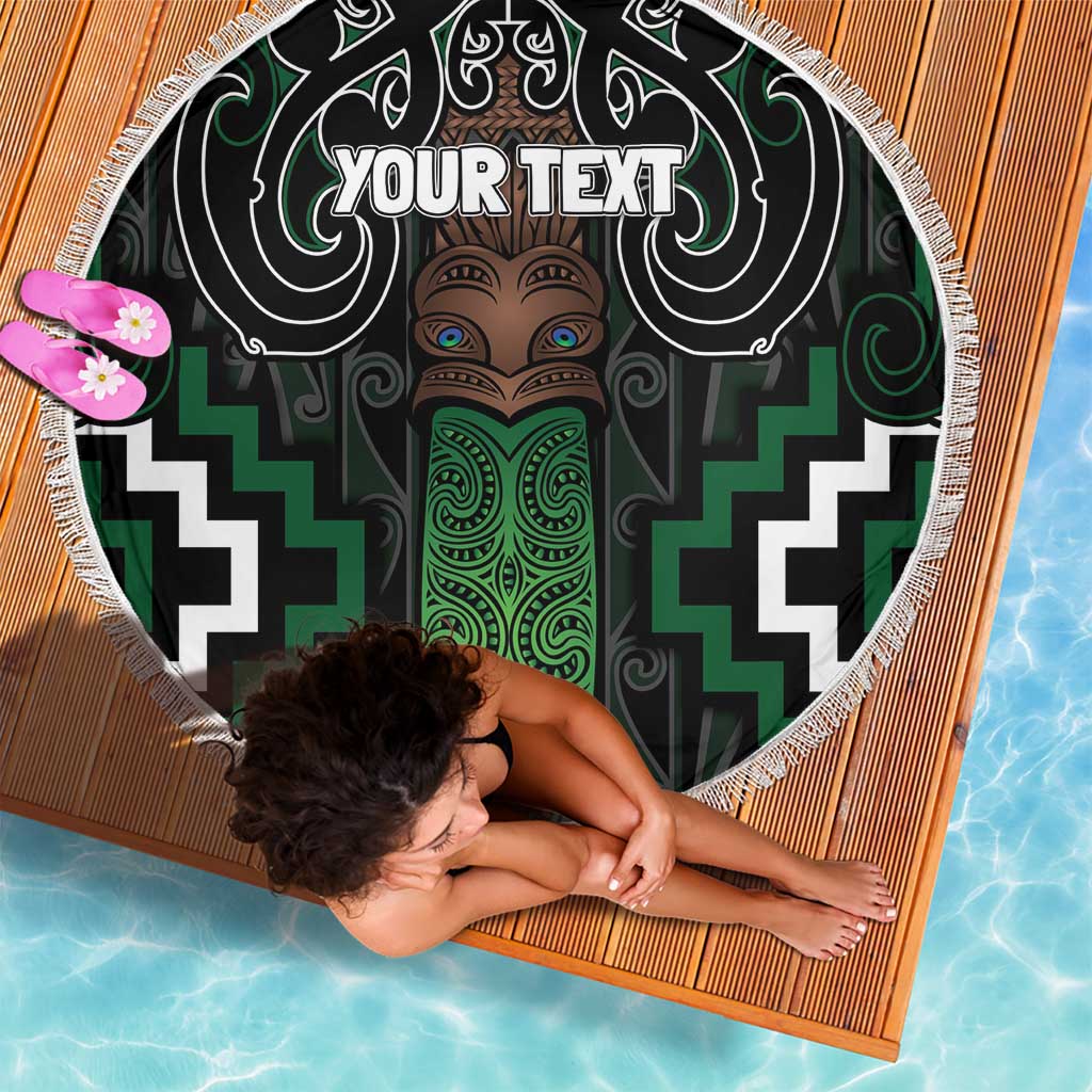 Maori Taiaha Pounamu Whakairo Personalized Beach Blanket Jade Poutama Motifs