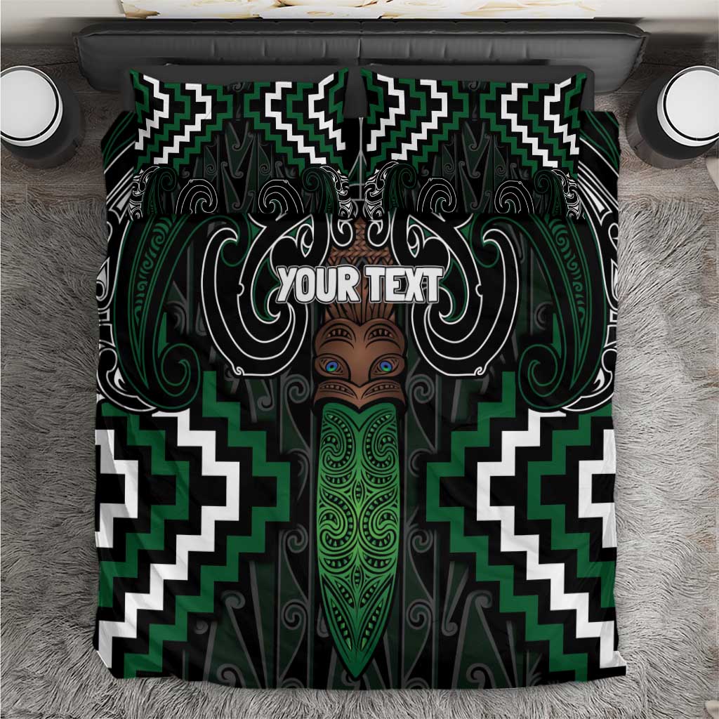 Maori Taiaha Pounamu Whakairo Personalized Bedding Set Jade Poutama Motifs