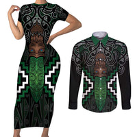 Maori Taiaha Pounamu Whakairo Personalized Couples Matching Short Sleeve Bodycon Dress and Long Sleeve Button Shirt Jade Poutama Motifs LT7 Jade - Polynesian Pride